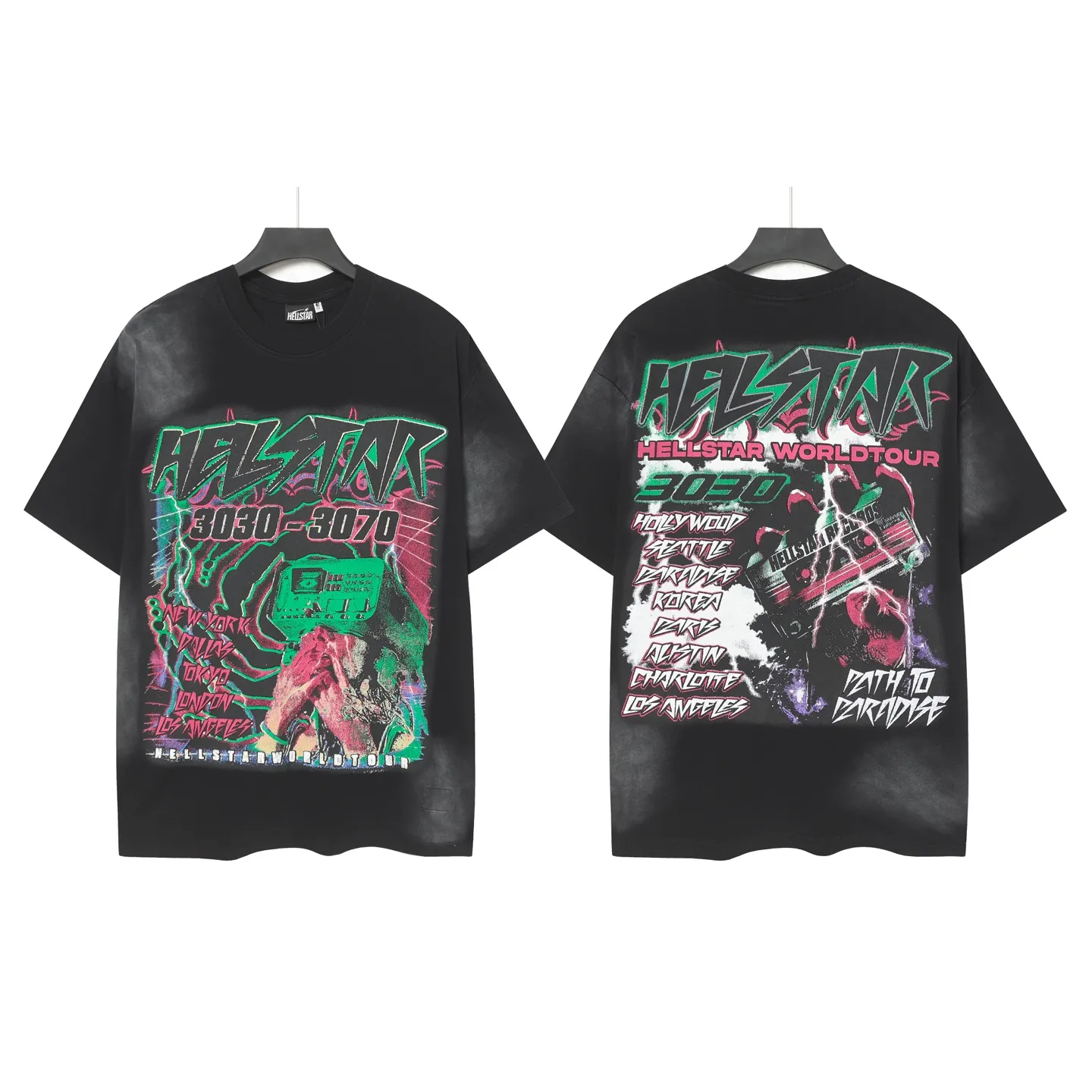 P124 Hellstar Hellstar Cross-border European and American style street fashion brand pure cotton T-shirt Fabric (fabric): 32 counts 250g washed combed double yarn pure cotton Size (size): S-M- L- X L Color (colour): Washed black (spray Ma Liu)