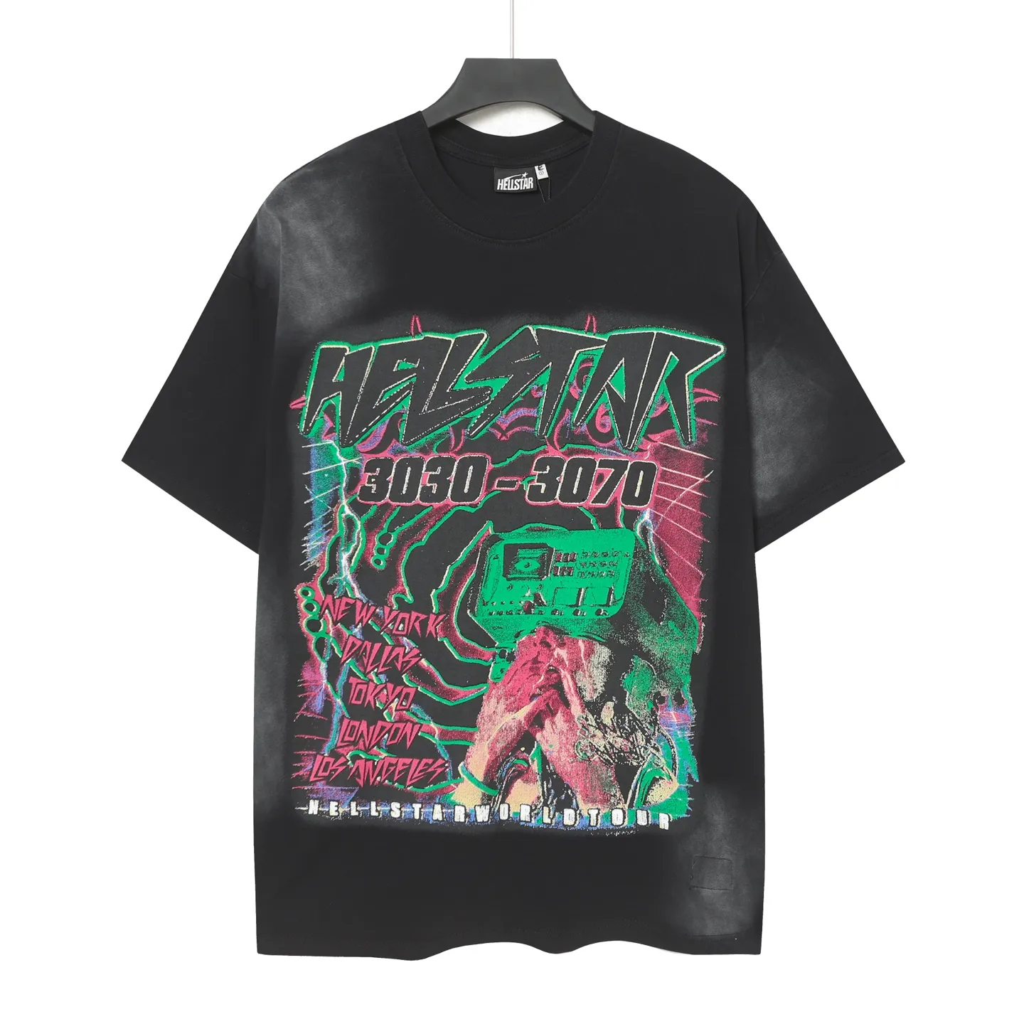 P124 Hellstar Hellstar Cross-border European and American style street fashion brand pure cotton T-shirt Fabric (fabric): 32 counts 250g washed combed double yarn pure cotton Size (size): S-M- L- X L Color (colour): Washed black (spray Ma Liu)