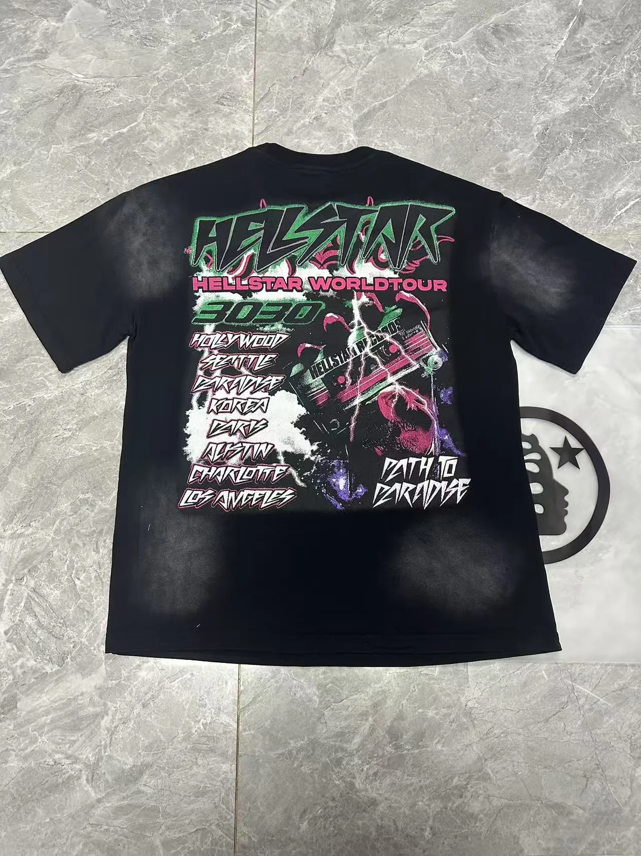 P124 Hellstar Hellstar Cross-border European and American style street fashion brand pure cotton T-shirt Fabric (fabric): 32 counts 250g washed combed double yarn pure cotton Size (size): S-M- L- X L Color (colour): Washed black (spray Ma Liu)