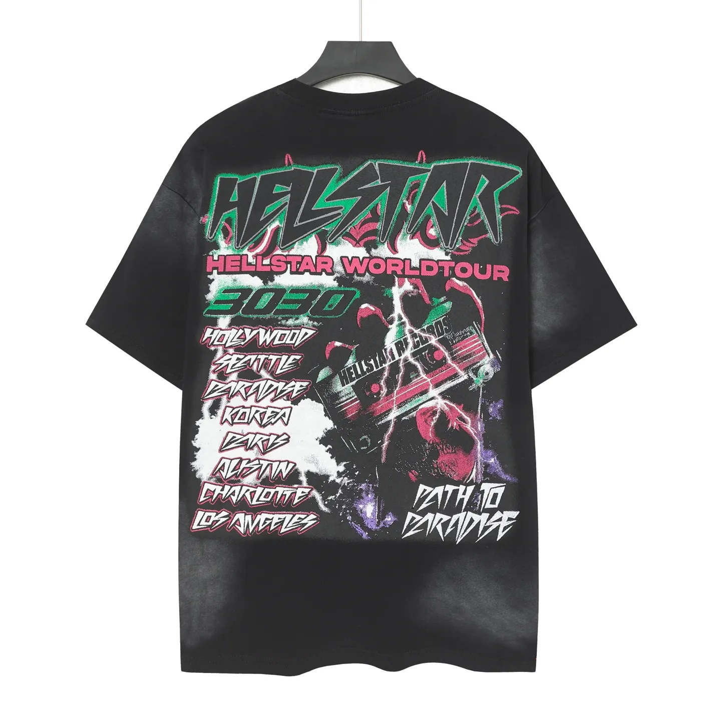 P124 Hellstar Hellstar Cross-border European and American style street fashion brand pure cotton T-shirt Fabric (fabric): 32 counts 250g washed combed double yarn pure cotton Size (size): S-M- L- X L Color (colour): Washed black (spray Ma Liu)
