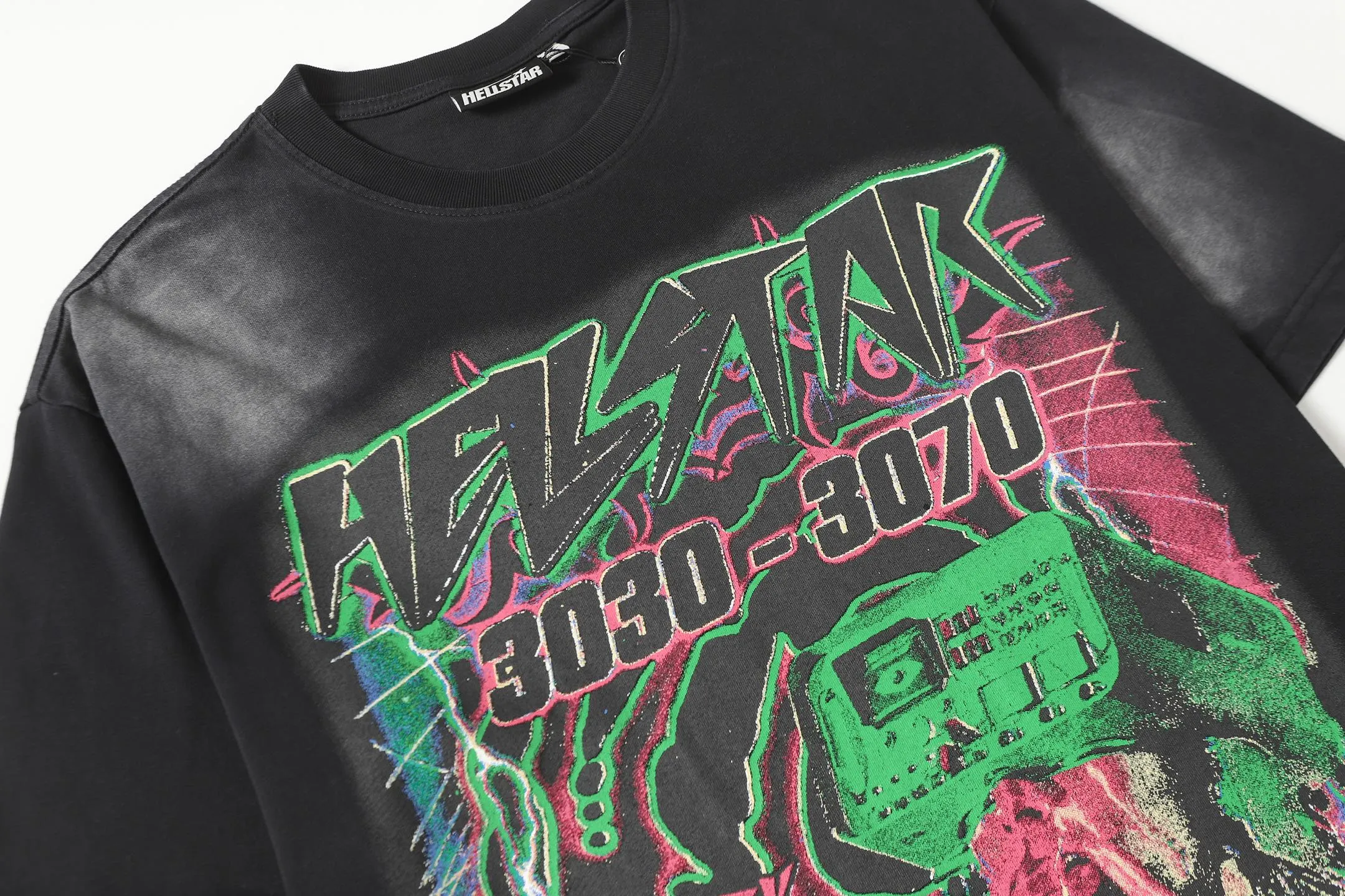 P124 Hellstar Hellstar Cross-border European and American style street fashion brand pure cotton T-shirt Fabric (fabric): 32 counts 250g washed combed double yarn pure cotton Size (size): S-M- L- X L Color (colour): Washed black (spray Ma Liu)
