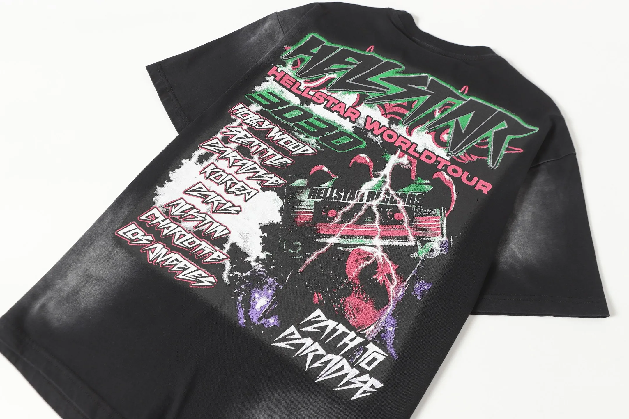 P124 Hellstar Hellstar Cross-border European and American style street fashion brand pure cotton T-shirt Fabric (fabric): 32 counts 250g washed combed double yarn pure cotton Size (size): S-M- L- X L Color (colour): Washed black (spray Ma Liu)