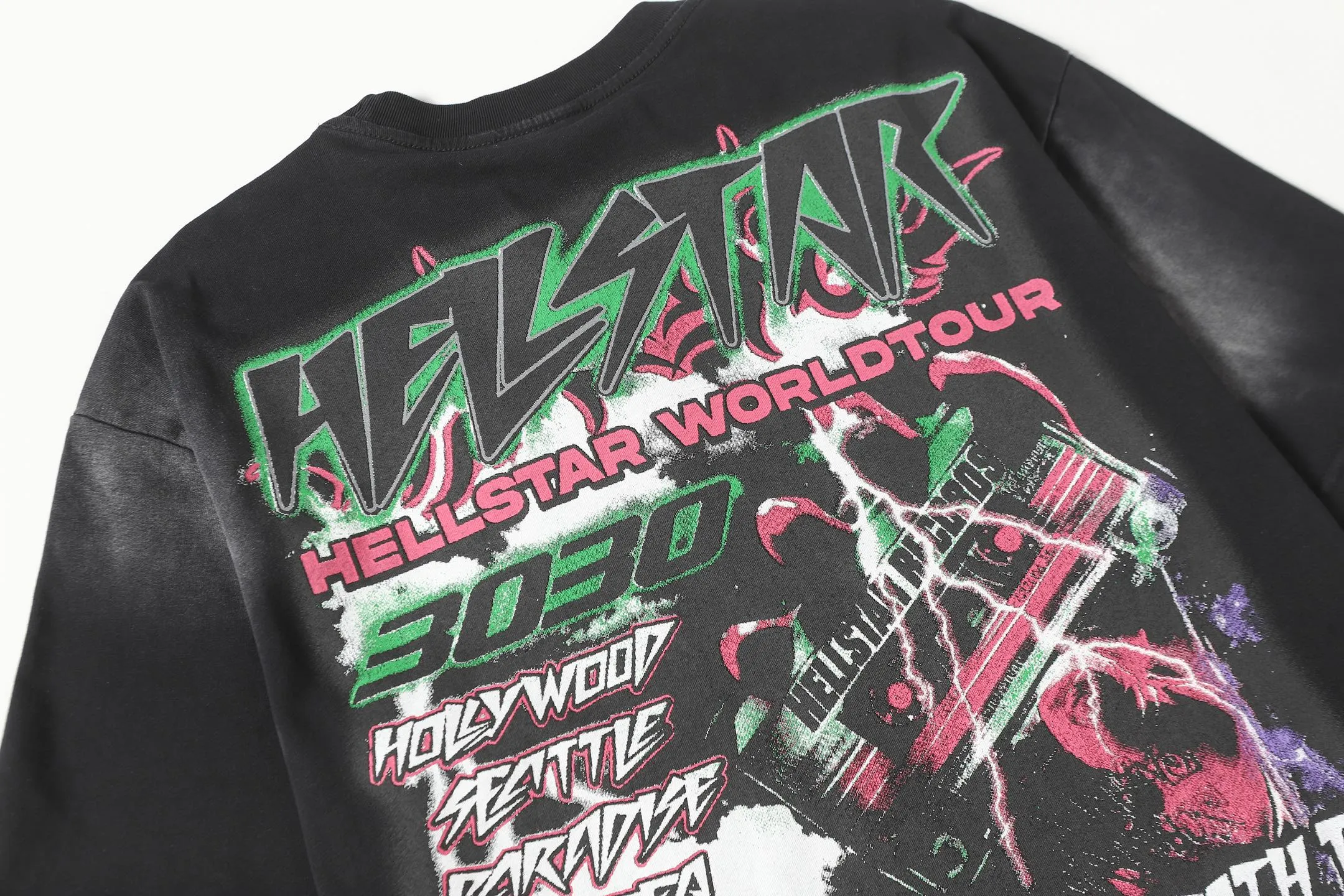 P124 Hellstar Hellstar Cross-border European and American style street fashion brand pure cotton T-shirt Fabric (fabric): 32 counts 250g washed combed double yarn pure cotton Size (size): S-M- L- X L Color (colour): Washed black (spray Ma Liu)
