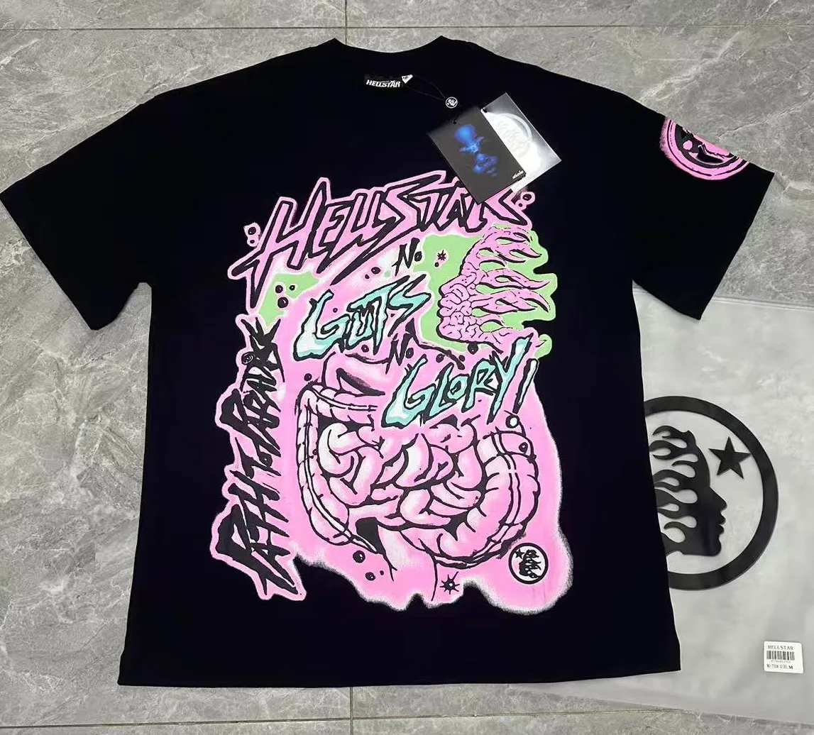 P108 Real-stock Hellstar Cross-border European and American style, street fashion brand pure cotton T-shirt Fabric (fabric): 32 pieces of 240g heavy combed double yarn pure cotton Size (size): S-M- L- X L Color (colour): White: Black 👉 👉