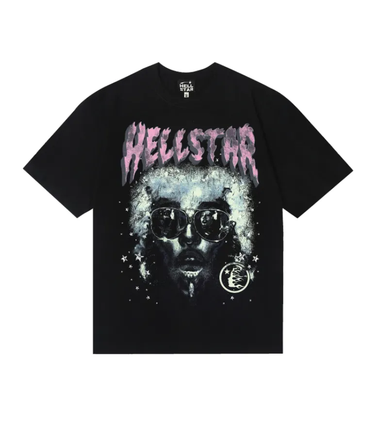 6732# P116 Hellstar American fashion high street pure cotton loose short-sleeved T-shirt Color: Black Size: S M L XL