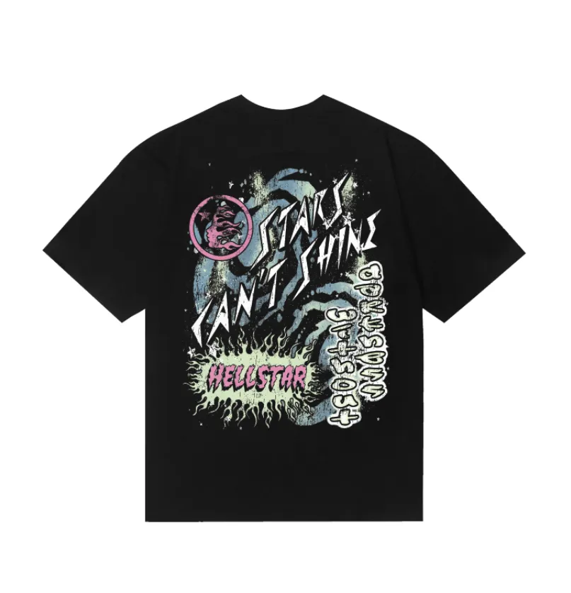 6732# P116 Hellstar American fashion high street pure cotton loose short-sleeved T-shirt Color: Black Size: S M L XL