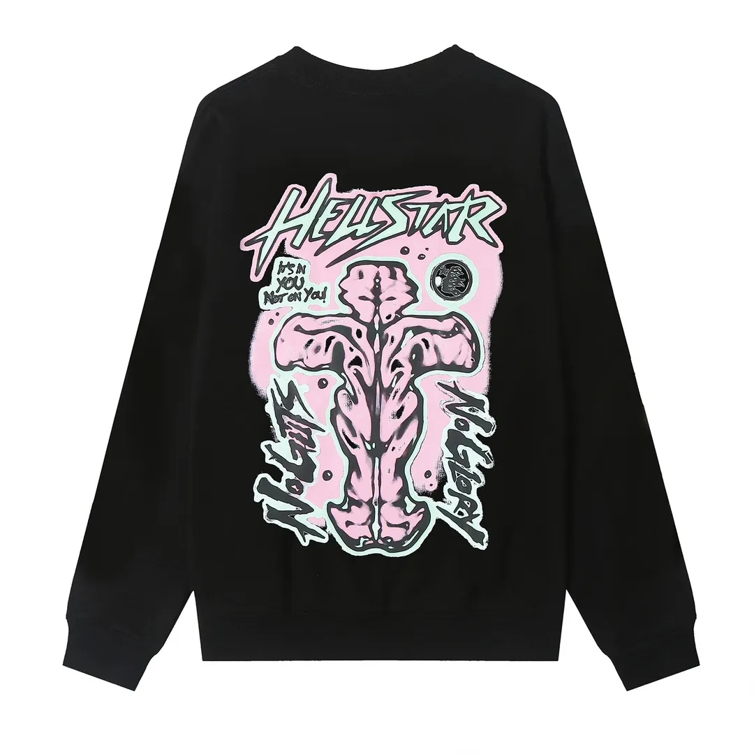 8825# P160 Hellstar high-quality Hellstar American trendy printed cotton terry crew neck sweatshirt Color: White Black Size: S M L XL