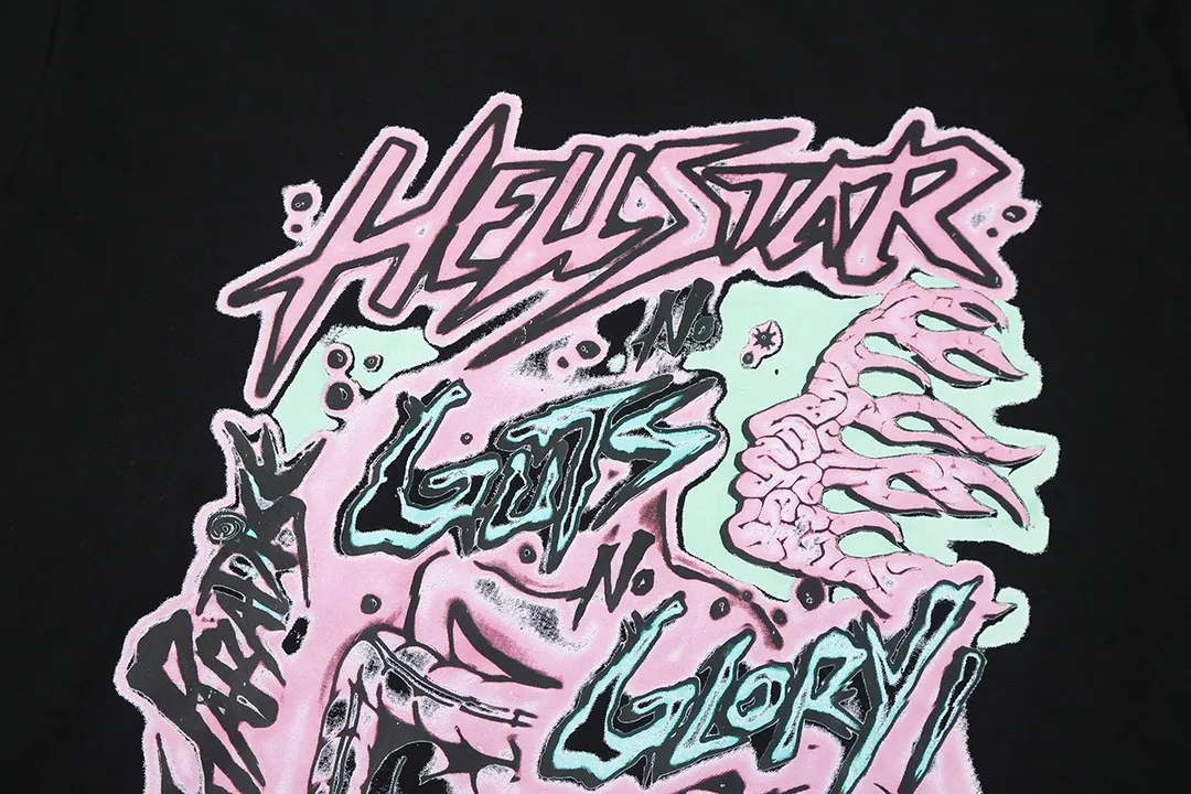 8825# P160 Hellstar high-quality Hellstar American trendy printed cotton terry crew neck sweatshirt Color: White Black Size: S M L XL
