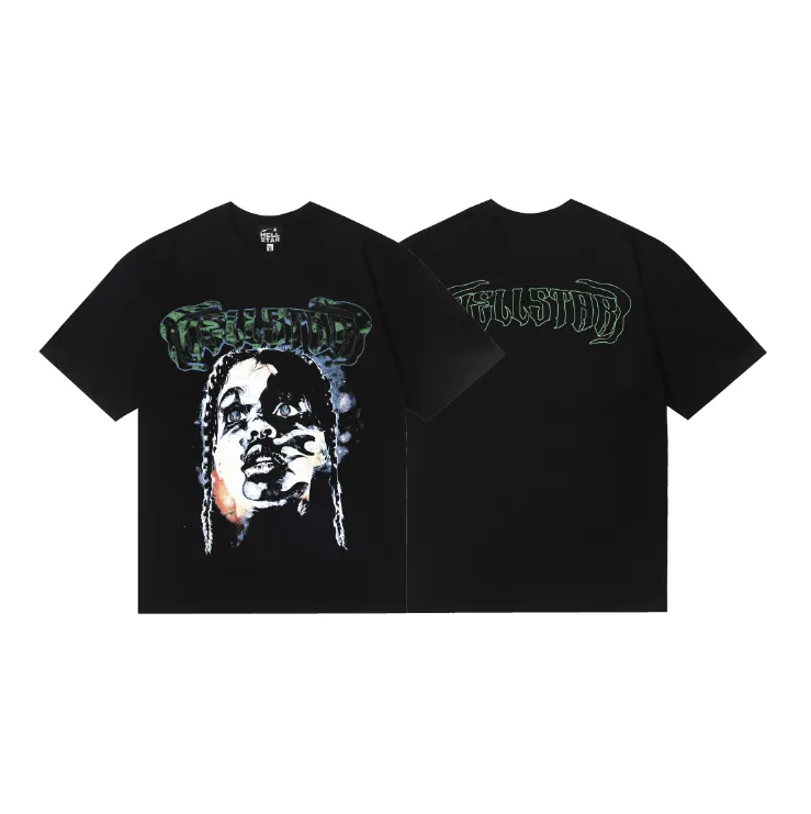 6824# P112 Hellstar American fashion high street pure cotton loose short-sleeved T-shirt Color: Black Size: S M L XL