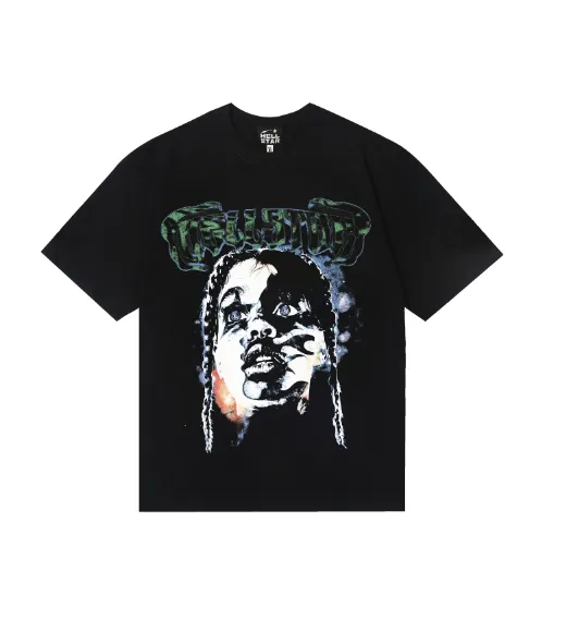 6824# P112 Hellstar American fashion high street pure cotton loose short-sleeved T-shirt Color: Black Size: S M L XL