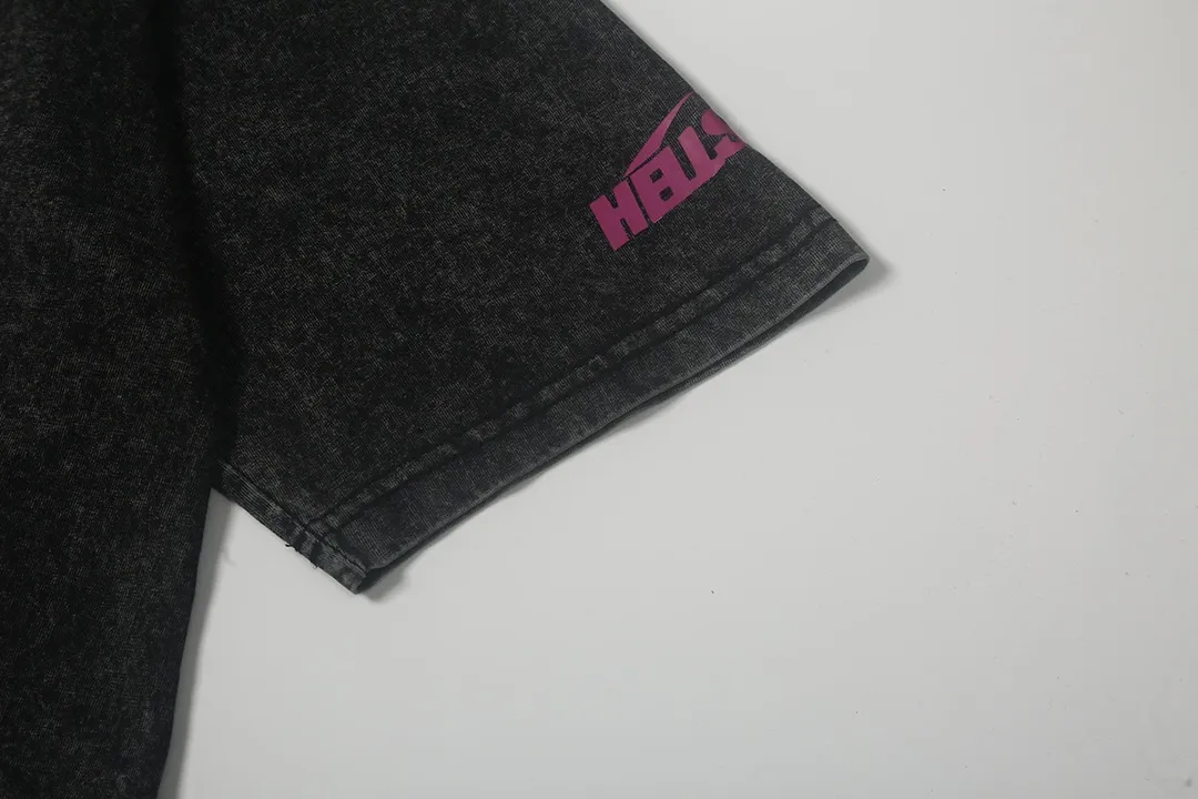 7703# P124 Washed Hellstar Hellstar ins same style retro printed tops for men and women, casual and trendy pure cotton washed short-sleeved T-shirt Color: Black Size: S M L XL