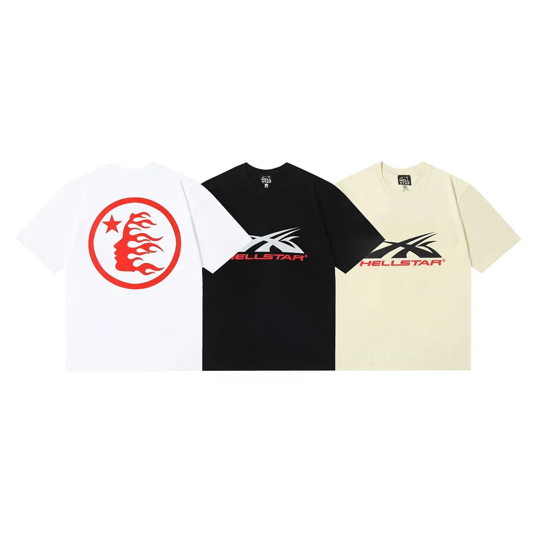 6641# P112 Hellstar American fashion high street pure cotton loose short-sleeved T-shirt Color: White Black Apricot Code Number: S M L XL