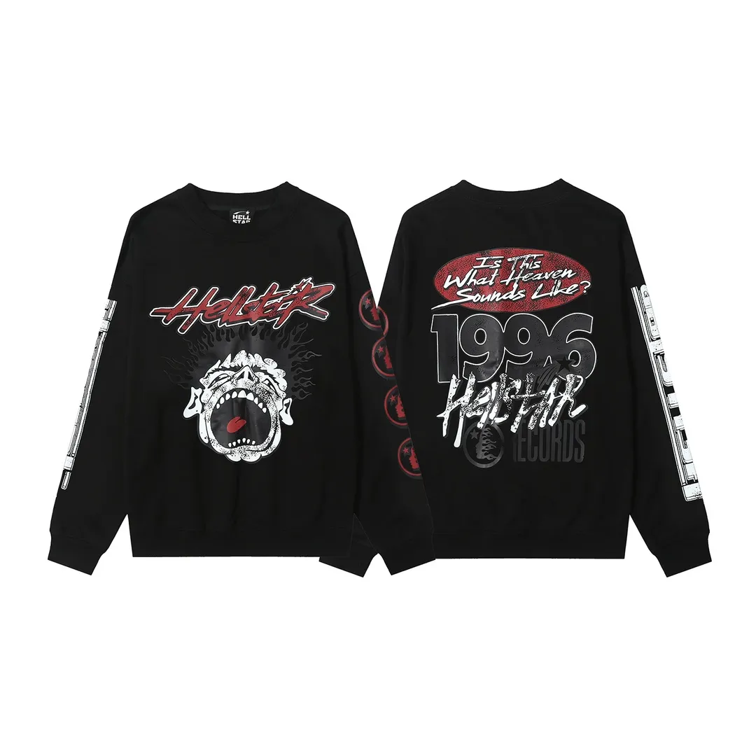 8808# P166 Hellstar high quality Hellstar American trendy printed cotton terry crew neck sweatshirt Color: Black Size: S M L XL