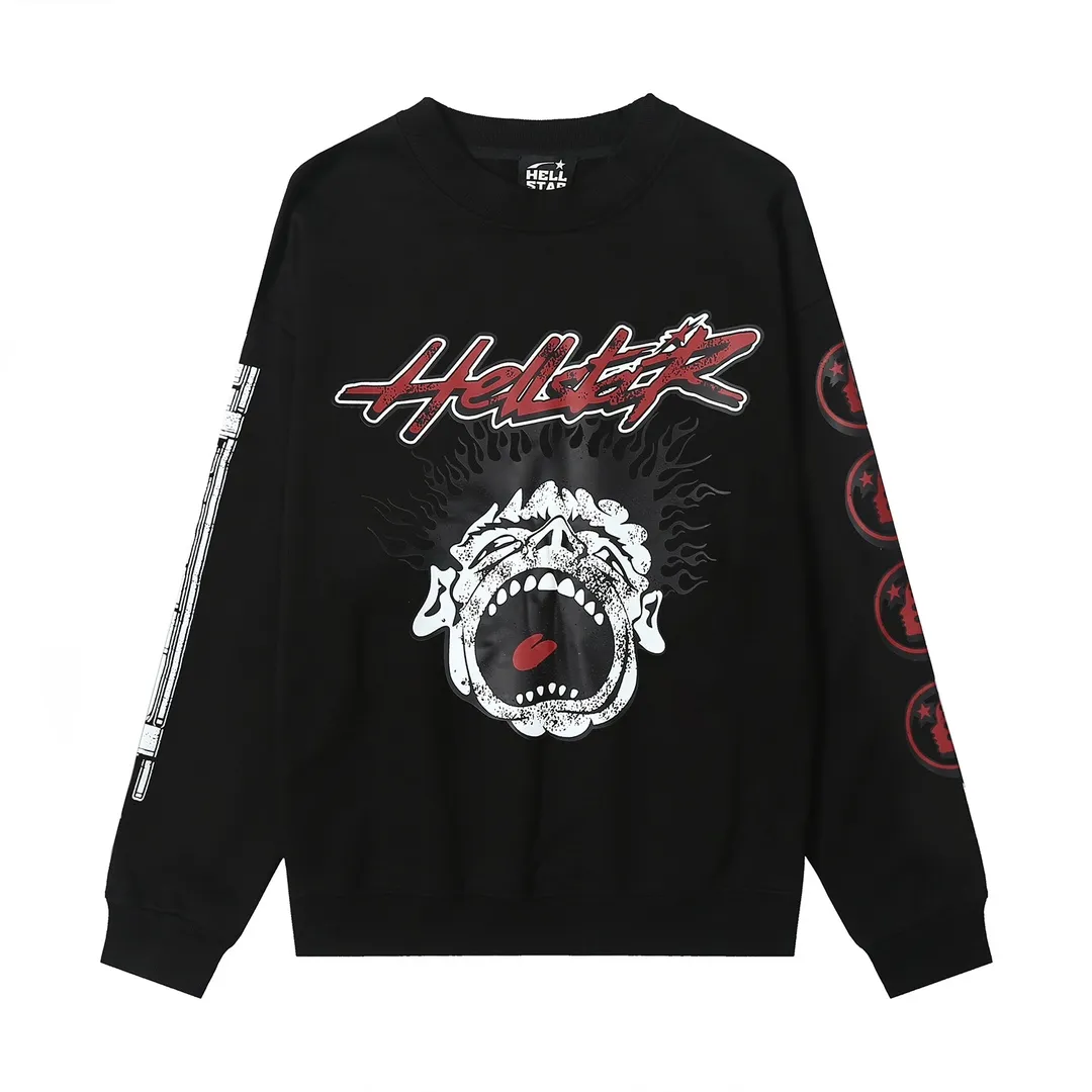 8808# P166 Hellstar high quality Hellstar American trendy printed cotton terry crew neck sweatshirt Color: Black Size: S M L XL