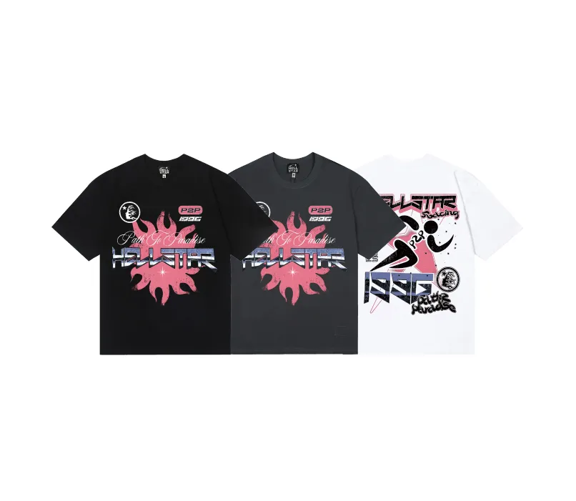 6832# P116 Hellstar American fashion high street pure cotton loose short-sleeved T-shirt Color: Black Gray White Size: S M L XL