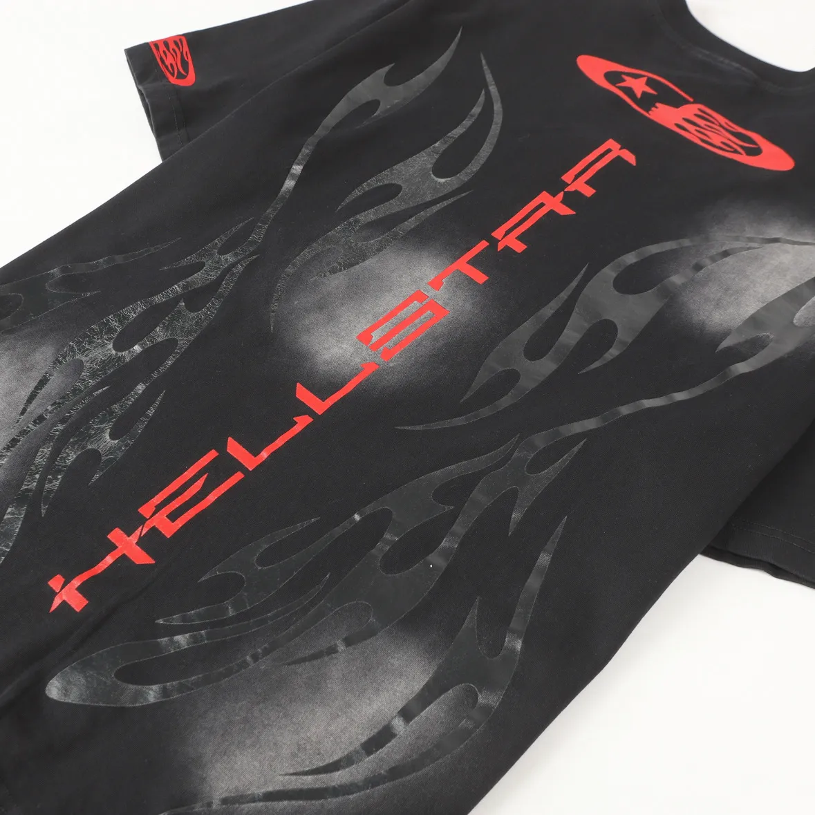 P124 Hellstar Hellstar Cross-border European and American style street fashion brand pure cotton T-shirt Fabric (fabric): 32 counts 250g washed combed double yarn pure cotton Size (size): S-M- L- X L Color (colour): Washed black (spray Ma Liu)