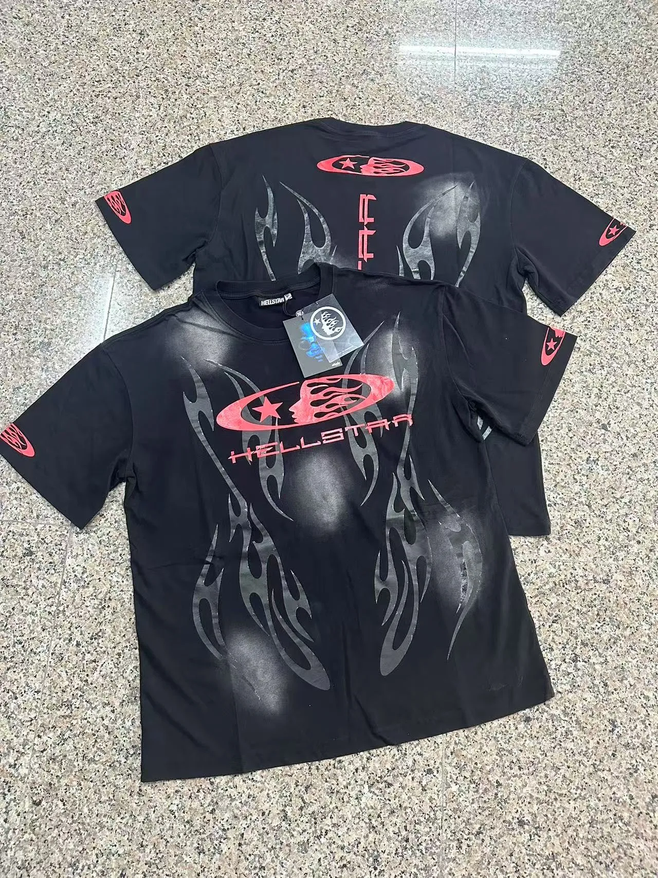 P124 Hellstar Hellstar Cross-border European and American style street fashion brand pure cotton T-shirt Fabric (fabric): 32 counts 250g washed combed double yarn pure cotton Size (size): S-M- L- X L Color (colour): Washed black (spray Ma Liu)