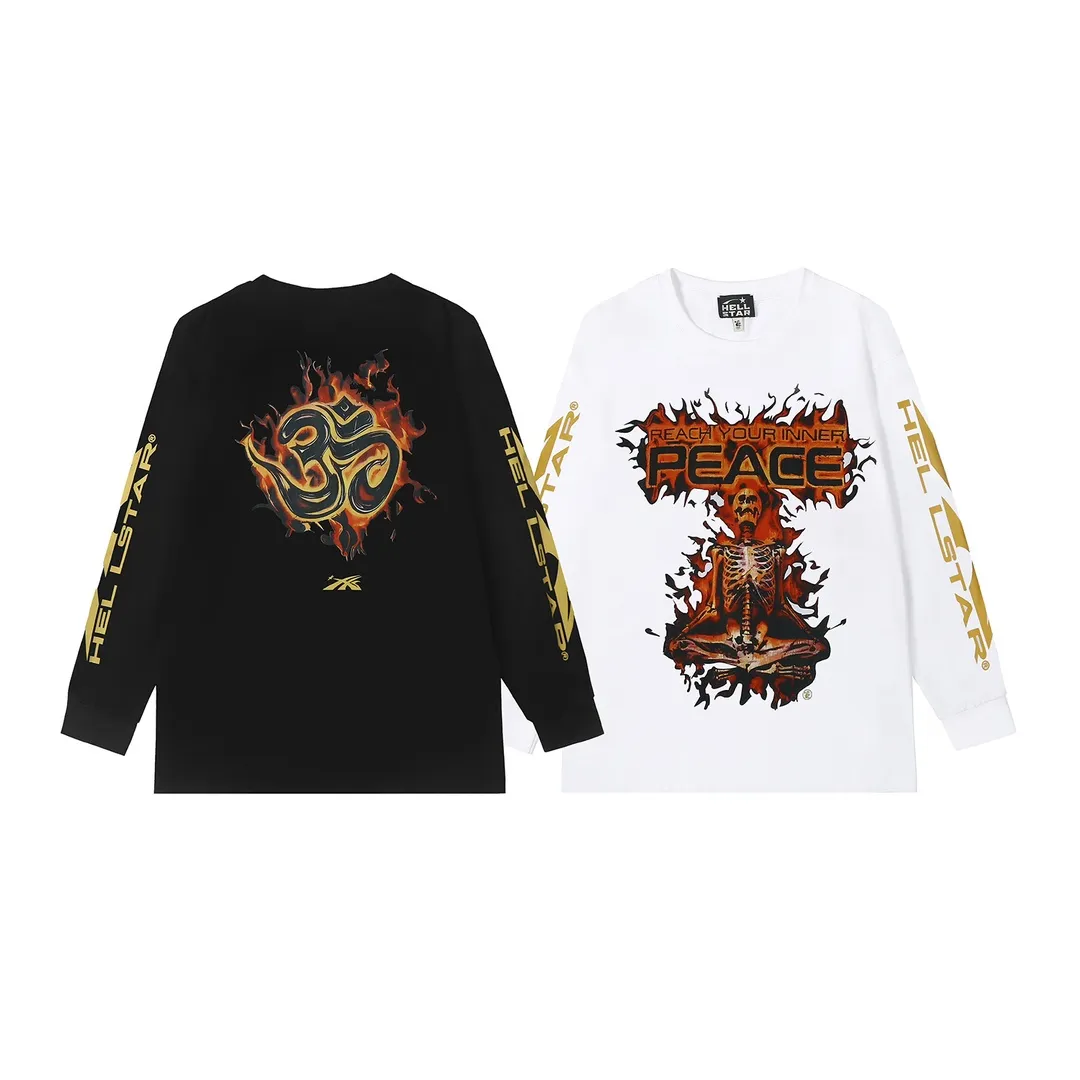 5511# P136 Hellstar Hellstar letter print lightning high street men and women hip-hop loose long-sleeved T-shirt Color: White Black Size: S M L XL