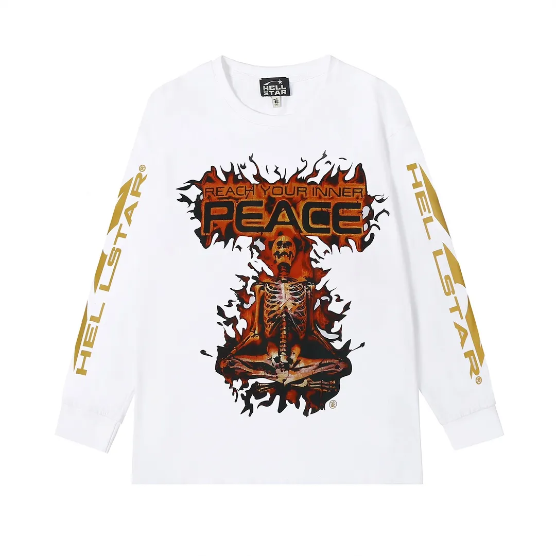 5511# P136 Hellstar Hellstar letter print lightning high street men and women hip-hop loose long-sleeved T-shirt Color: White Black Size: S M L XL