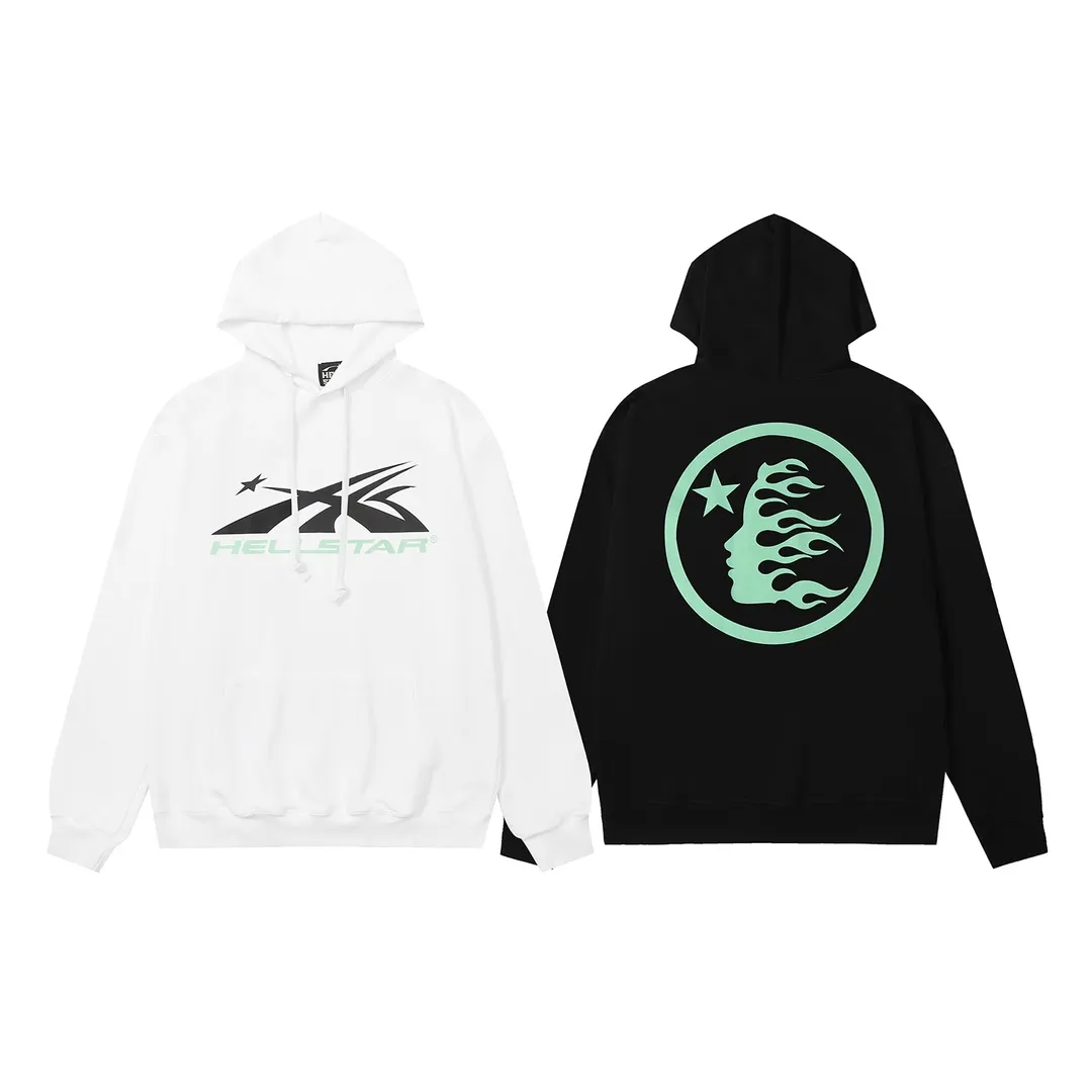 9910# P196 Ins American hip-hop trendy brand hellstar letter printed high street loose hooded pullover sweatshirt for men and women Color: Black White Size: S M L XL