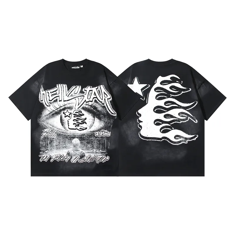 P130 6732#washed black Real shot Hellstar washed retro beauty trendy printed short-sleeved T-shirt Fabric: 250g 32 count fine cotton double yarn pure cotton Color: washed black Size: S M L XL