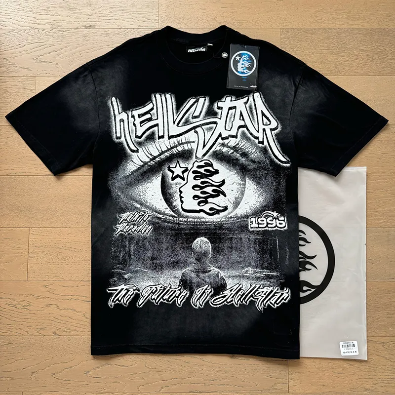 P130 6732#washed black Real shot Hellstar washed retro beauty trendy printed short-sleeved T-shirt Fabric: 250g 32 count fine cotton double yarn pure cotton Color: washed black Size: S M L XL