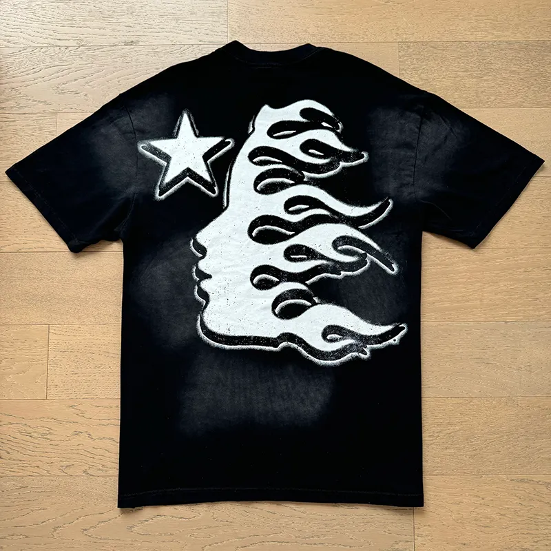P130 6732#washed black Real shot Hellstar washed retro beauty trendy printed short-sleeved T-shirt Fabric: 250g 32 count fine cotton double yarn pure cotton Color: washed black Size: S M L XL