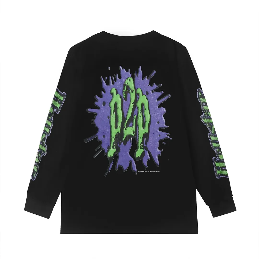 5517# P136 Hellstar Hellstar letter print lightning high street men and women hip-hop loose long-sleeved T-shirt Color: Black White Size: S M L XL
