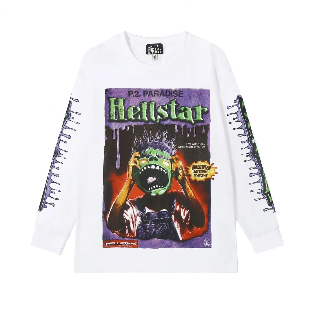 5517# P136 Hellstar Hellstar letter print lightning high street men and women hip-hop loose long-sleeved T-shirt Color: Black White Size: S M L XL