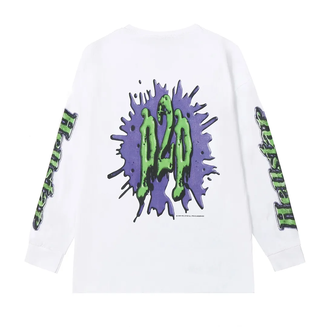 5517# P136 Hellstar Hellstar letter print lightning high street men and women hip-hop loose long-sleeved T-shirt Color: Black White Size: S M L XL