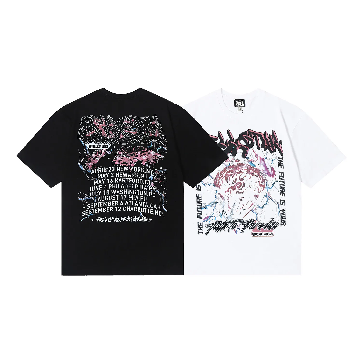 6663# P116 Hellstar American fashion high street pure cotton loose short-sleeved T-shirt Color: White Black Size: S M L XL