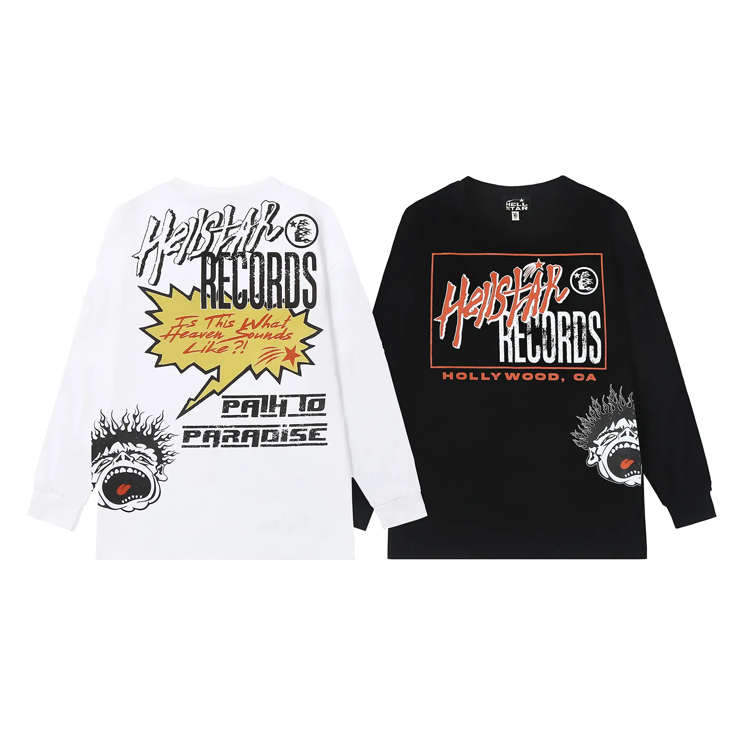 5519# P136 Hellstar Hellstar letter print lightning high street men and women hip-hop loose long-sleeved T-shirt Color: Black White Size: S M L XL