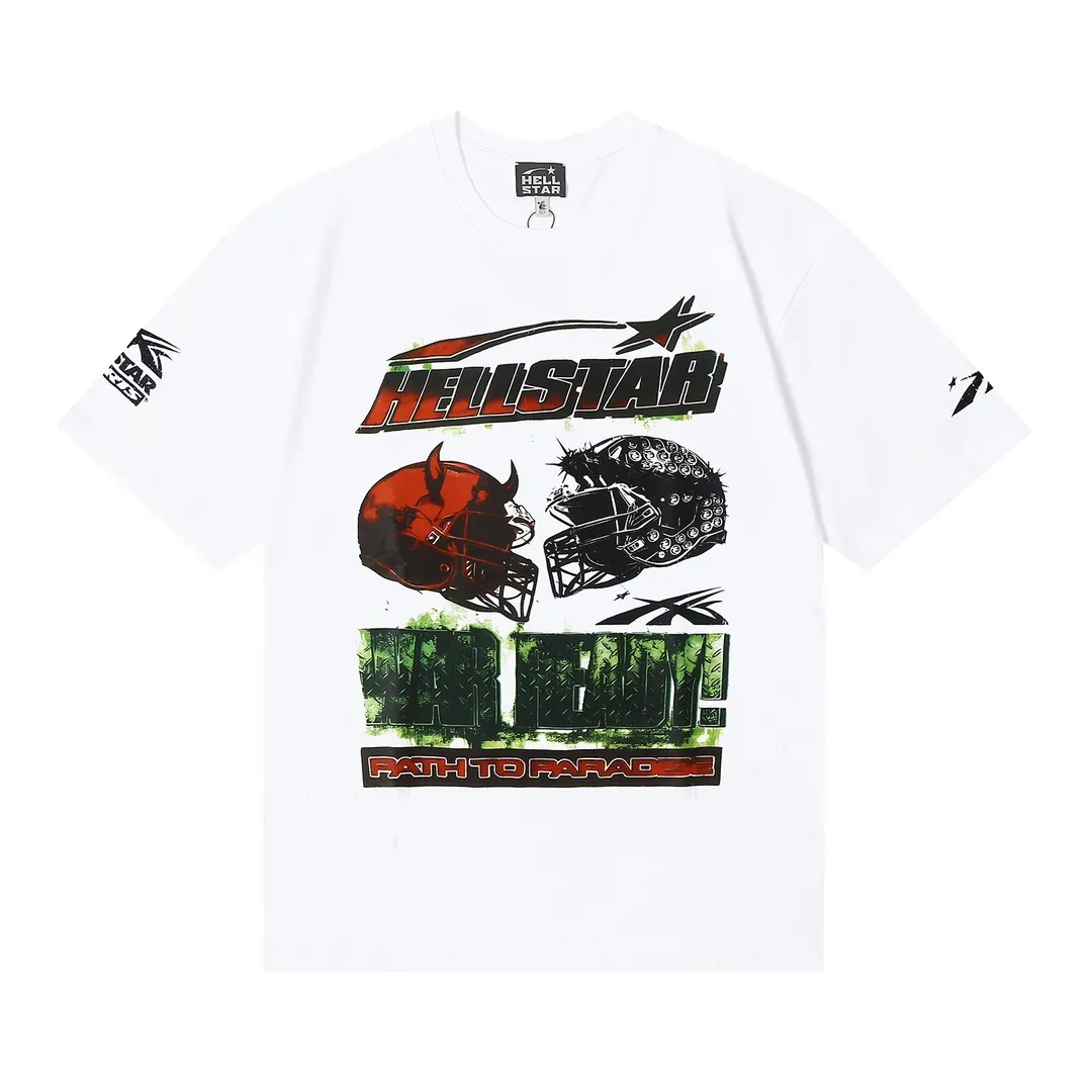 6613# P116 Hellstar short-sleeved Hellstar Rapper star fashion brand American fashion print high street retro T-shirt Color: White Apricot Size: S M L XL