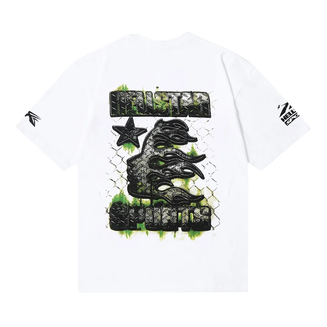 6613# P116 Hellstar short-sleeved Hellstar Rapper star fashion brand American fashion print high street retro T-shirt Color: White Apricot Size: S M L XL