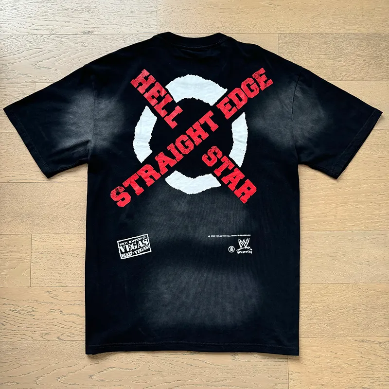 P130 6763#washed black Real shot Hellstar washed retro beauty trendy printed short-sleeved T-shirt Fabric: 250g 32 count fine cotton double yarn pure cotton Color: washed black Size: S M L XL