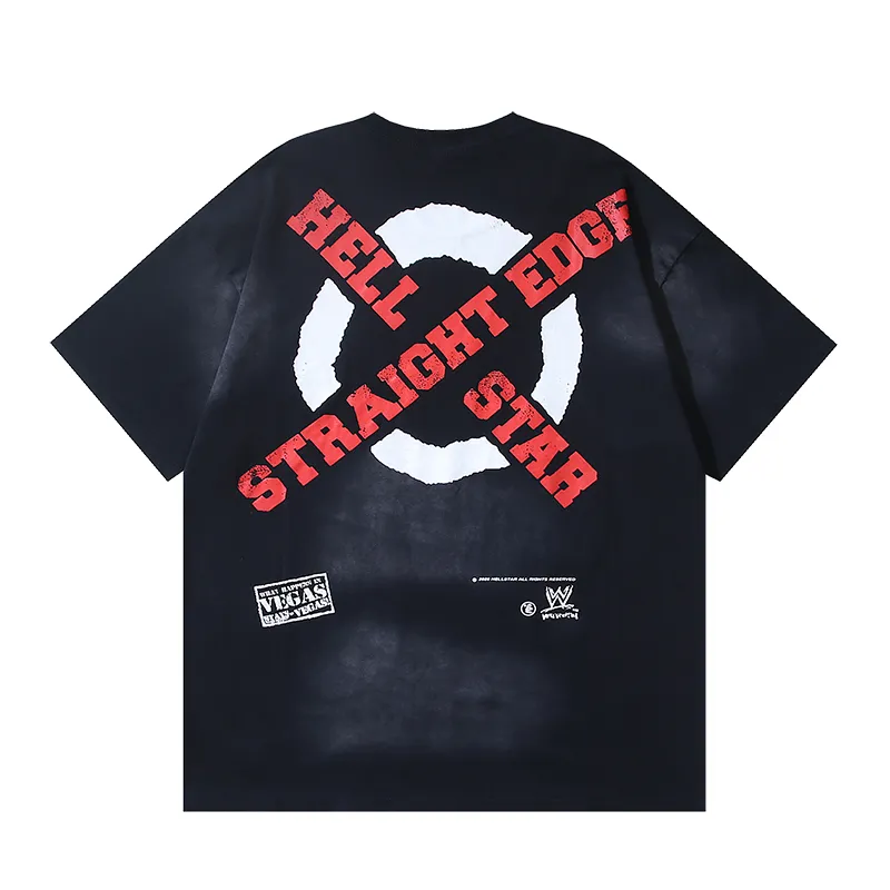 P130 6763#washed black Real shot Hellstar washed retro beauty trendy printed short-sleeved T-shirt Fabric: 250g 32 count fine cotton double yarn pure cotton Color: washed black Size: S M L XL