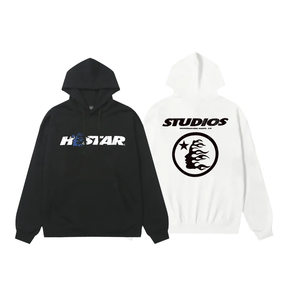 9921# P196 Ins American hip-hop trendy brand hellstar letter printed high street loose hooded pullover sweatshirt for men and women Color: Black White Size: S M L XL