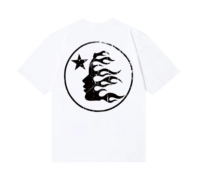 6753# P116 Hellstar American fashion high street pure cotton loose short-sleeved T-shirt Color: White Apricot Code number: S M L XL