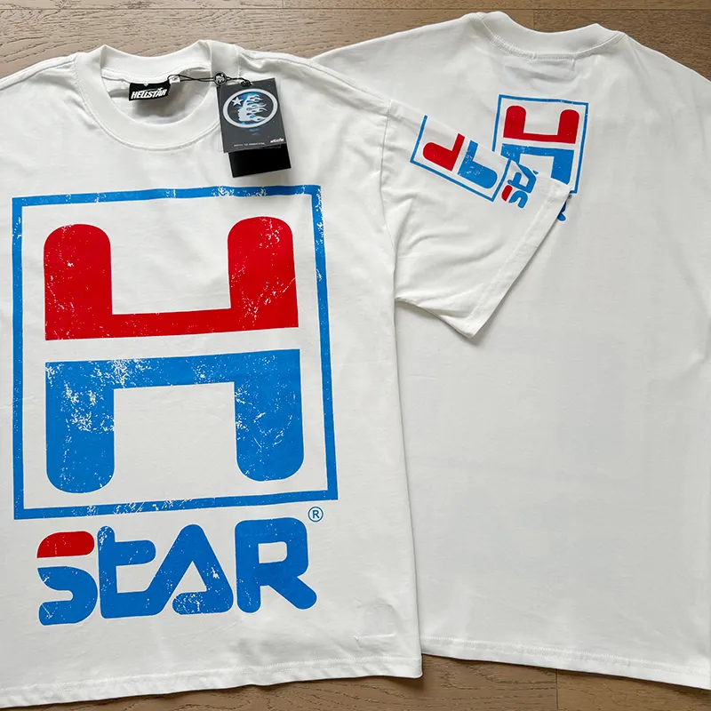 P110 5619# Real shot Hellstar Meichao high street pure cotton loose short-sleeved T-shirt Fabric: 240g 32 count fine cotton double yarn pure cotton Color: White Size: S M L XL