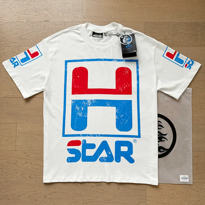 P110 5619# Real shot Hellstar Meichao high street pure cotton loose short-sleeved T-shirt Fabric: 240g 32 count fine cotton double yarn pure cotton Color: White Size: S M L XL