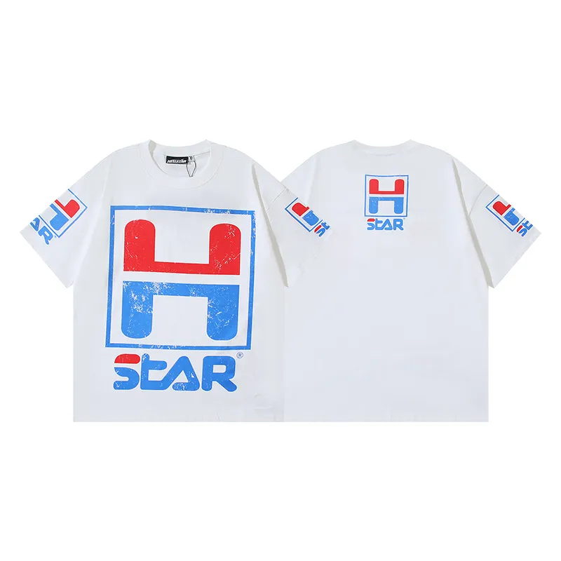 P110 5619# Real shot Hellstar Meichao high street pure cotton loose short-sleeved T-shirt Fabric: 240g 32 count fine cotton double yarn pure cotton Color: White Size: S M L XL