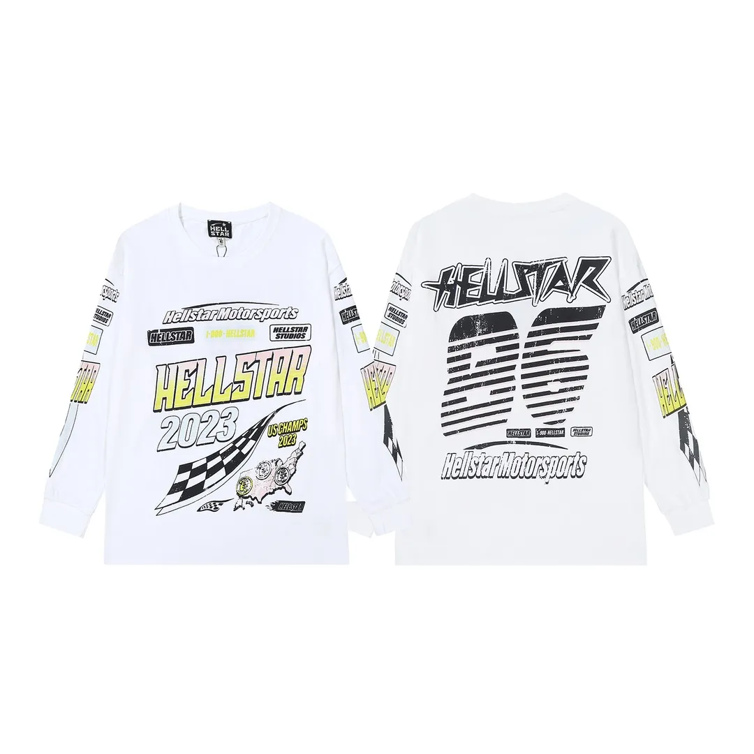 5515# P136 Hellstar Hellstar letter print lightning high street men and women hip-hop loose long-sleeved T-shirt Color: White Size: S M L XL