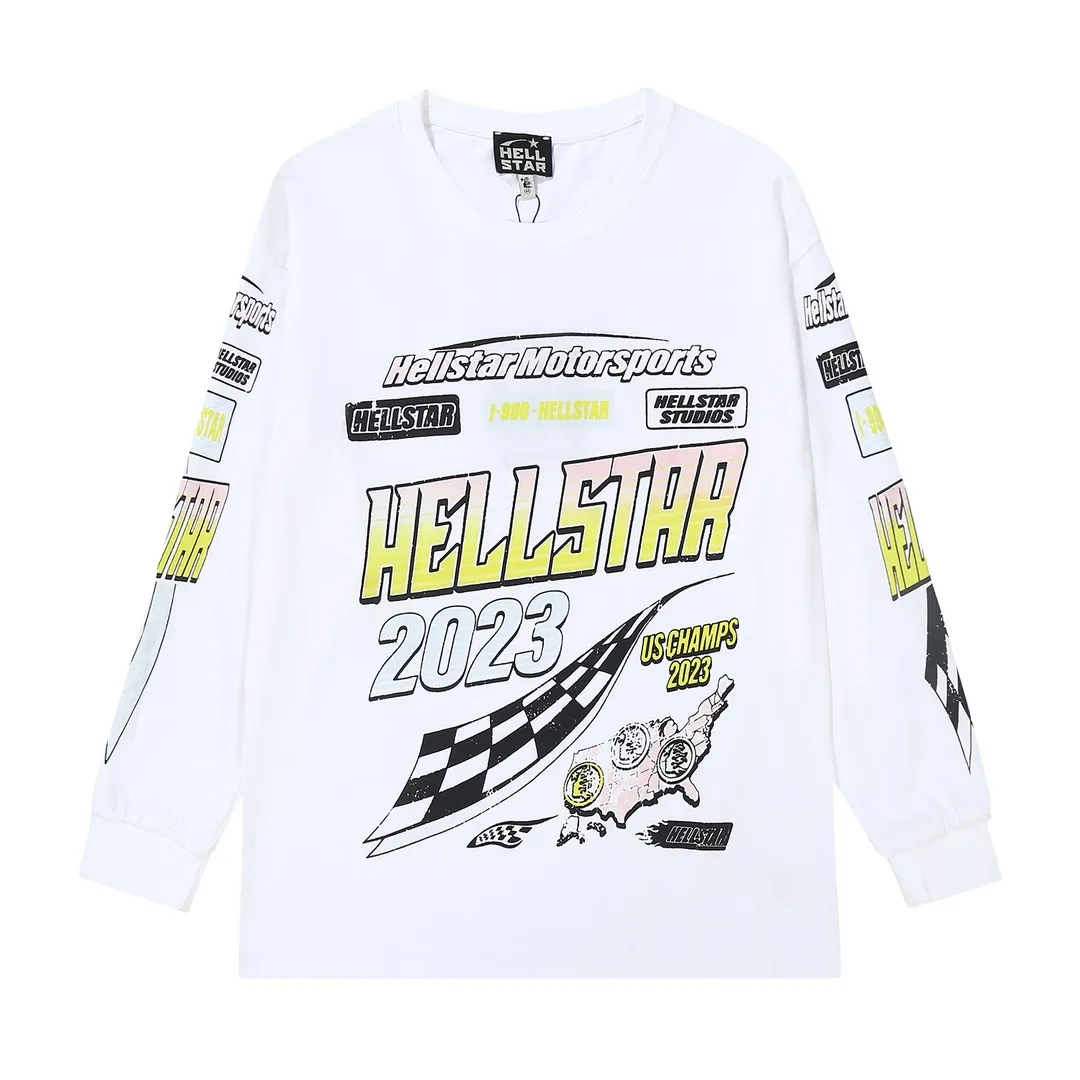 5515# P136 Hellstar Hellstar letter print lightning high street men and women hip-hop loose long-sleeved T-shirt Color: White Size: S M L XL