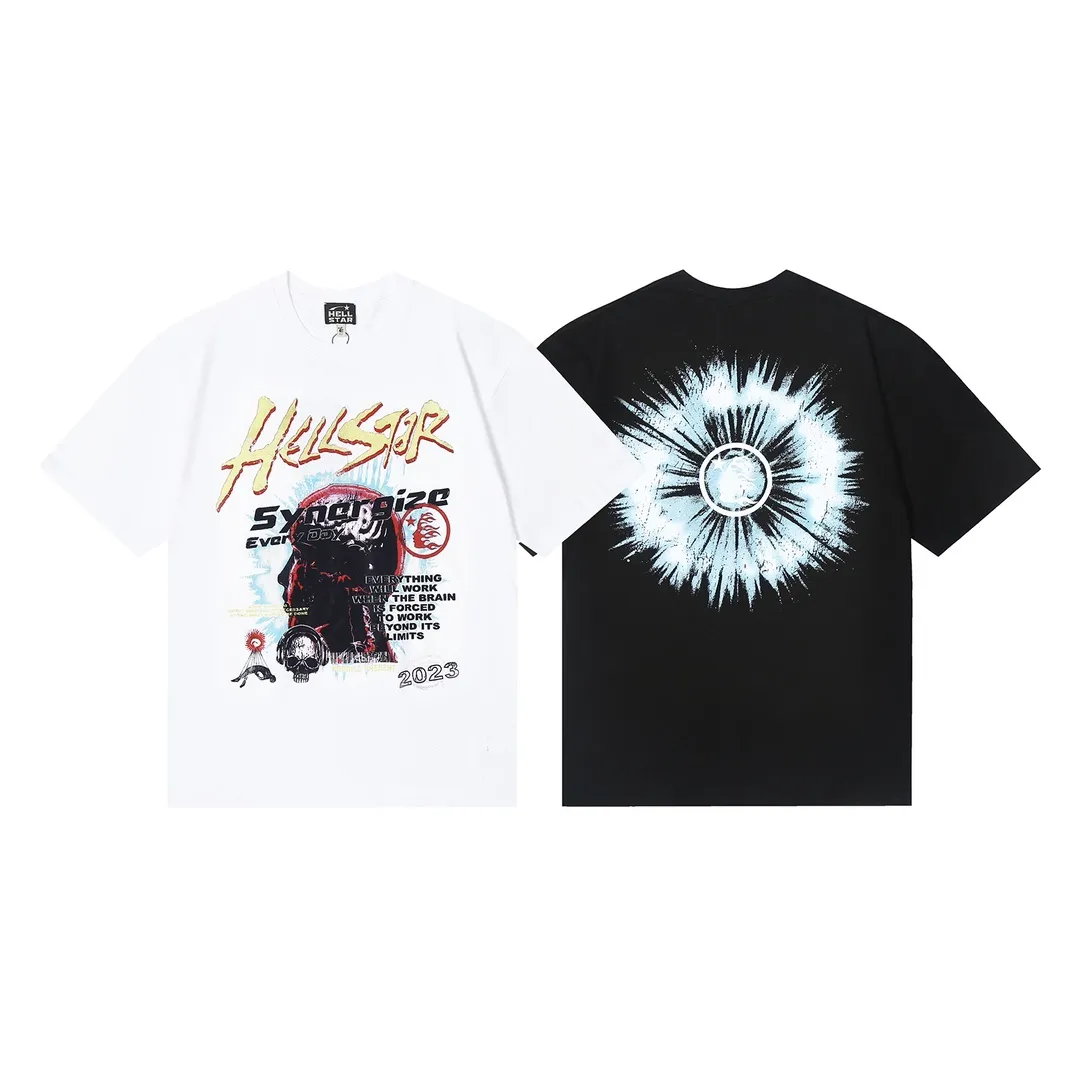 6633# P112 Hellstar American fashion high street pure cotton loose short-sleeved T-shirt Color: White Black Size: S M L XL
