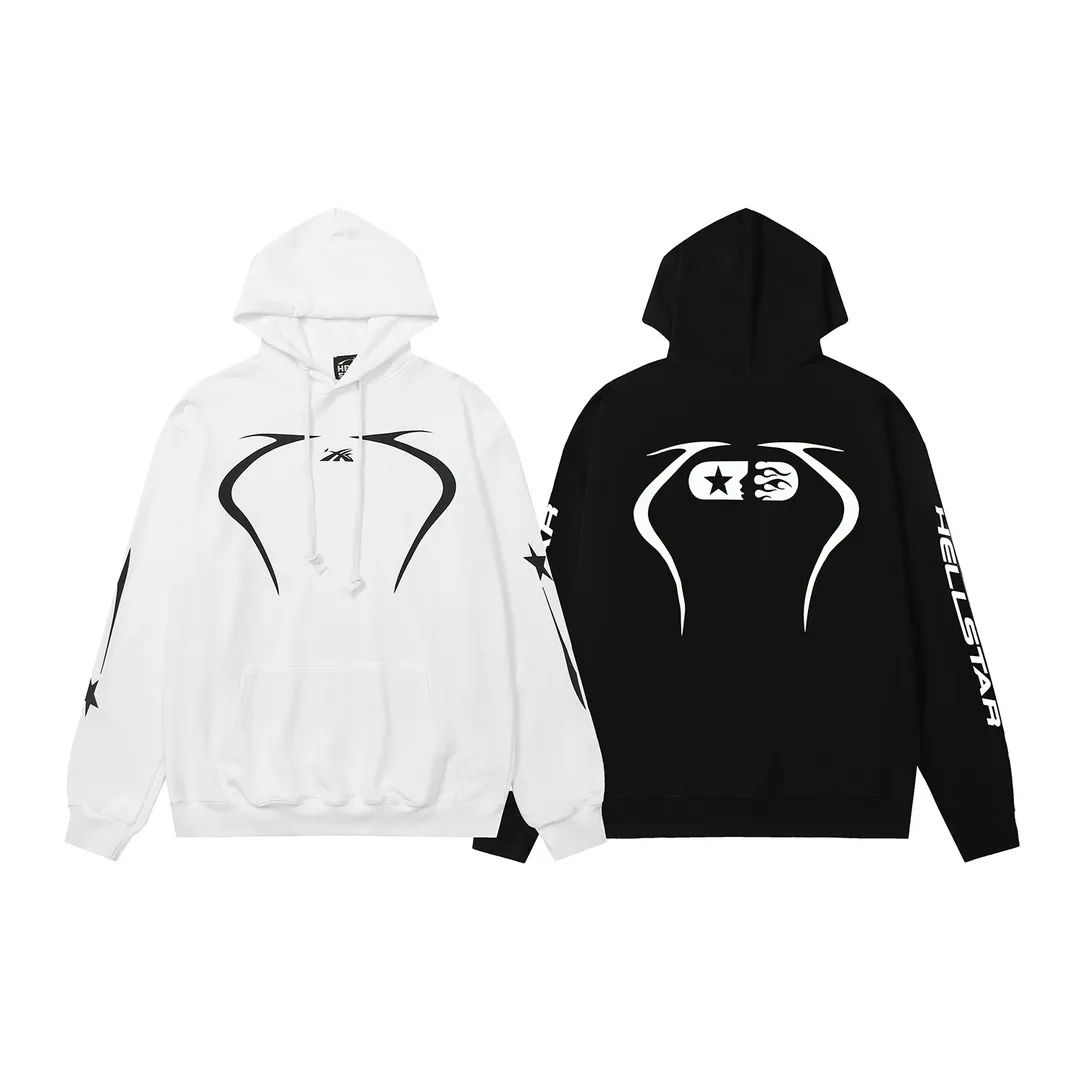 9908# P200 Ins American hip-hop trendy brand hellstar letter printed high street loose hooded pullover sweatshirt for men and women Color: Black White Size: S M L XL