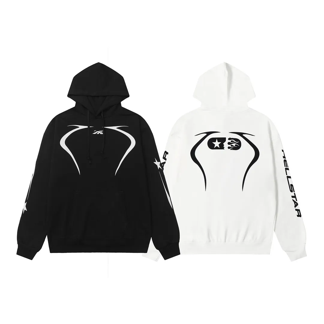 9908# P200 Ins American hip-hop trendy brand hellstar letter printed high street loose hooded pullover sweatshirt for men and women Color: Black White Size: S M L XL