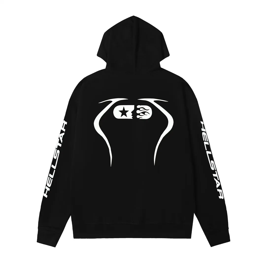 9908# P200 Ins American hip-hop trendy brand hellstar letter printed high street loose hooded pullover sweatshirt for men and women Color: Black White Size: S M L XL
