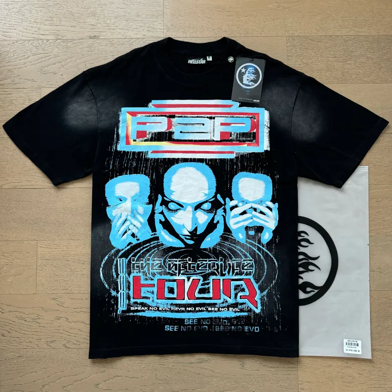 P130 6735#washed black Real shot Hellstar washed retro beauty trend printed short-sleeved T-shirt Fabric: 250g 32 count fine cotton double yarn pure cotton Color: washed black Size: S M L XL