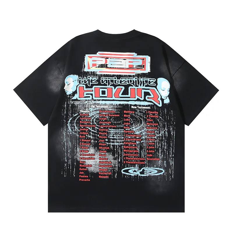 P130 6735#washed black Real shot Hellstar washed retro beauty trend printed short-sleeved T-shirt Fabric: 250g 32 count fine cotton double yarn pure cotton Color: washed black Size: S M L XL