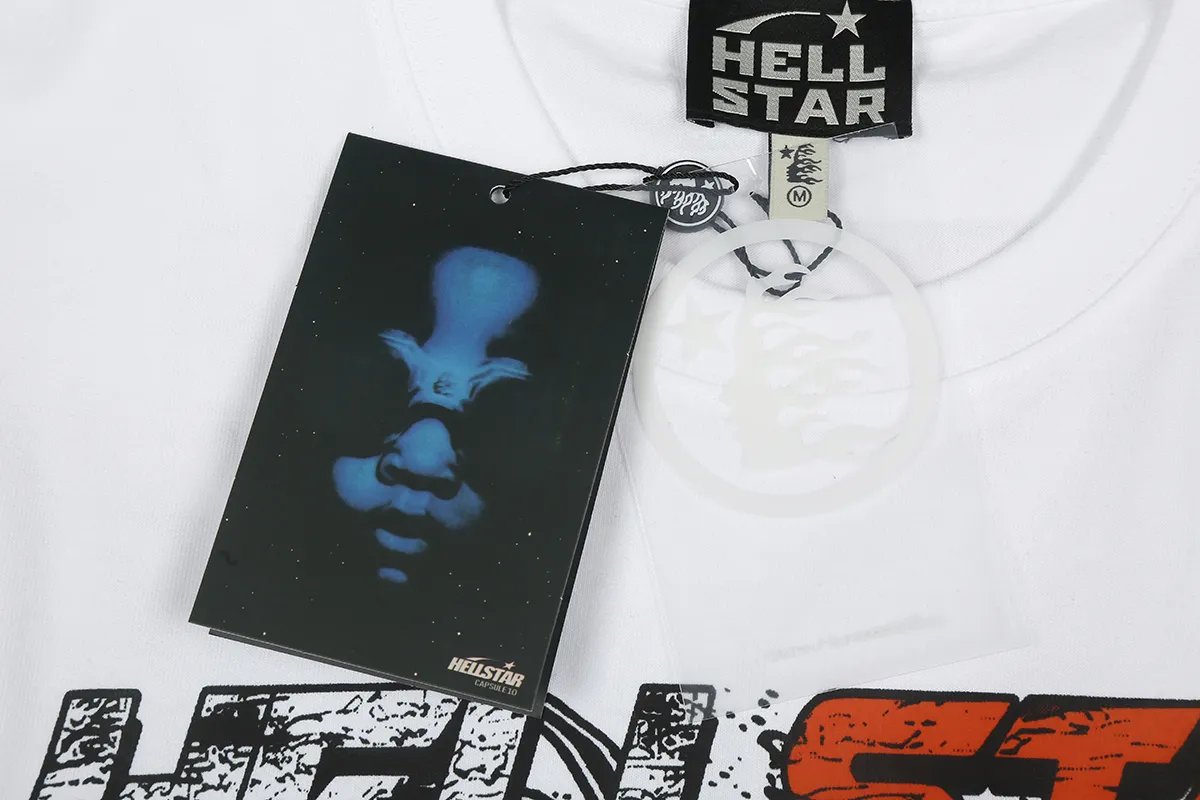 6693# P116 Hellstar American fashion high street pure cotton loose short-sleeved T-shirt Color: White Apricot Code number: S M L XL